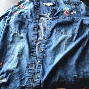 Denim  long sleeve button up with flowers
